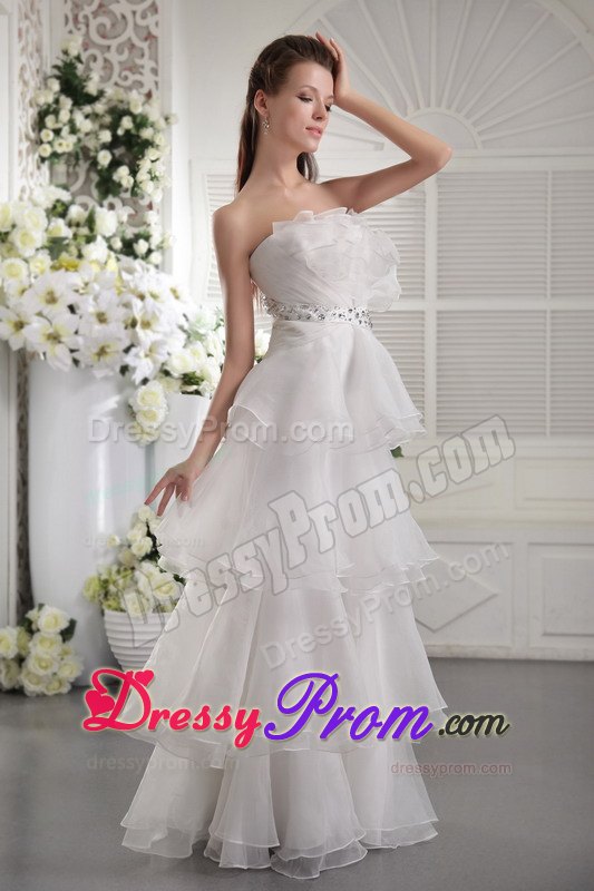 Beading and Ruffled Layers Accent White Organza Prom Theme Dress