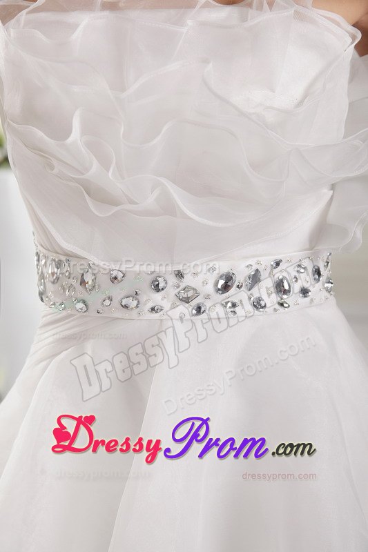 Beading and Ruffled Layers Accent White Organza Prom Theme Dress
