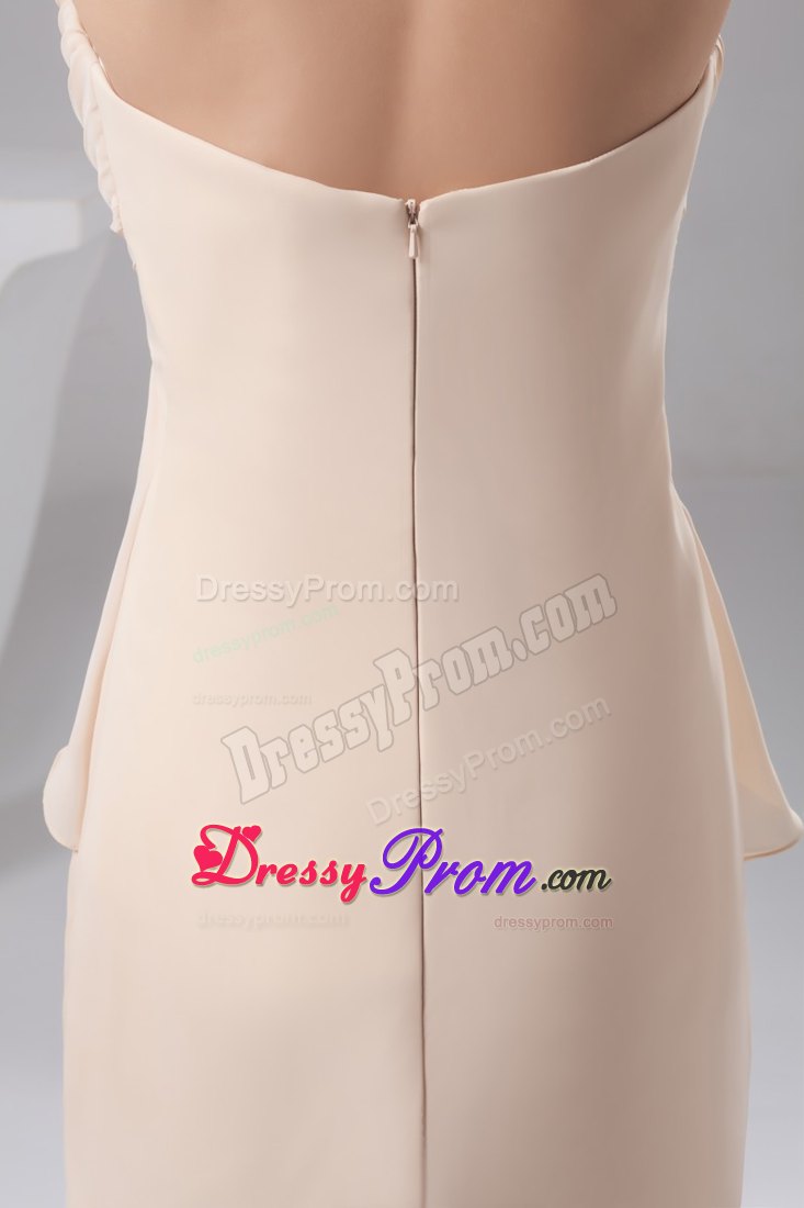 Champagne Halter Column Prom Cocktail Dress with Flowers and Ruches