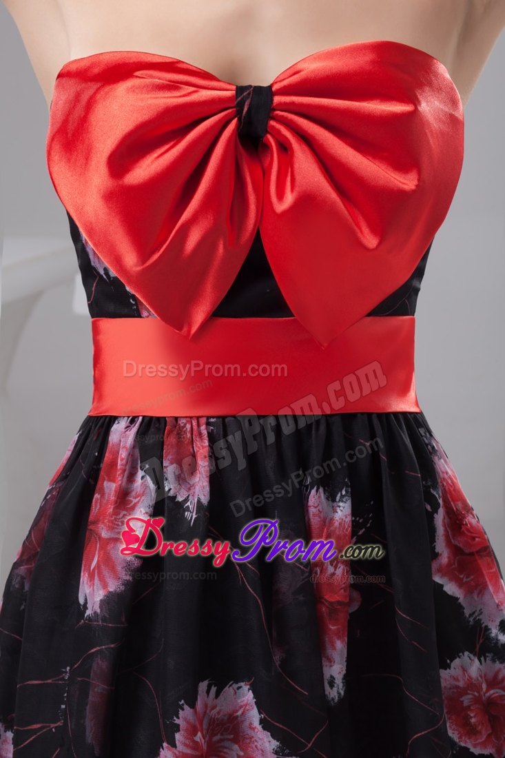 Chiffon Printed Fabric Prom Dress with Bowknot and Sash