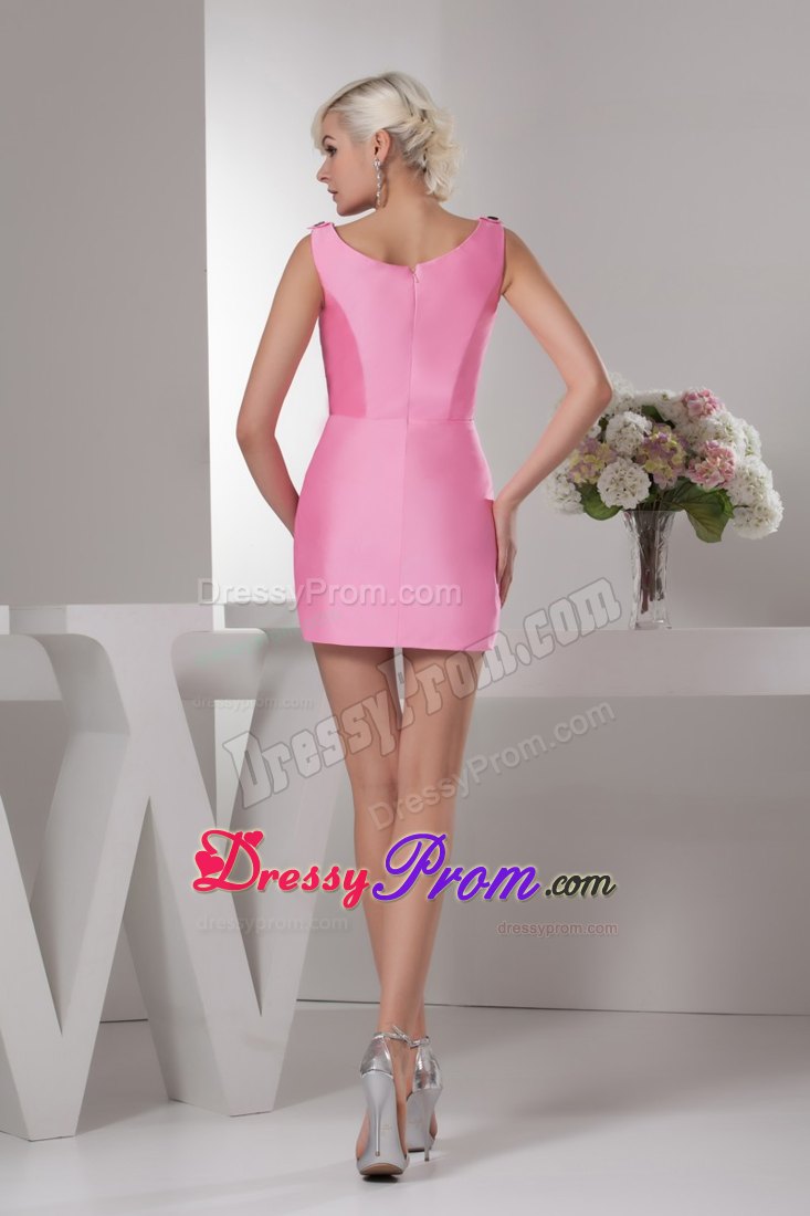 Buttons Accent Square Mini Prom Cocktail Dresses in Rose Pink