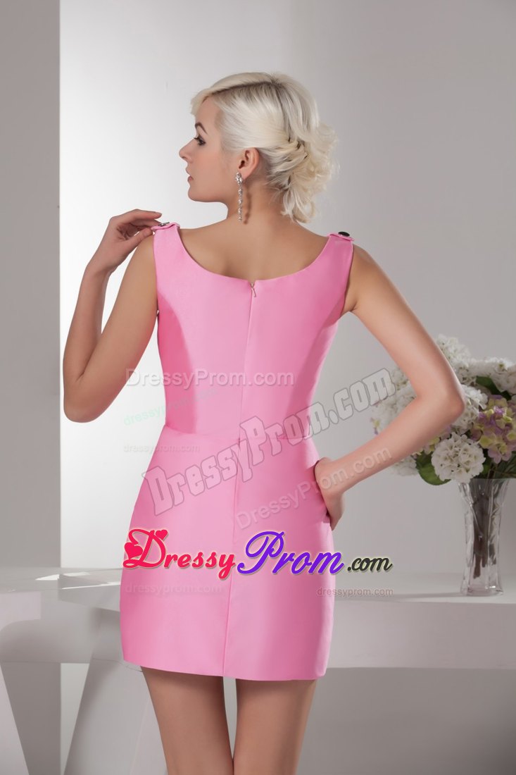 Buttons Accent Square Mini Prom Cocktail Dresses in Rose Pink