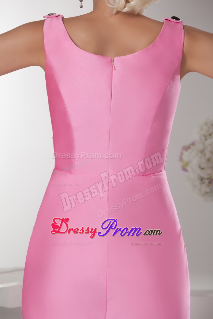 Buttons Accent Square Mini Prom Cocktail Dresses in Rose Pink