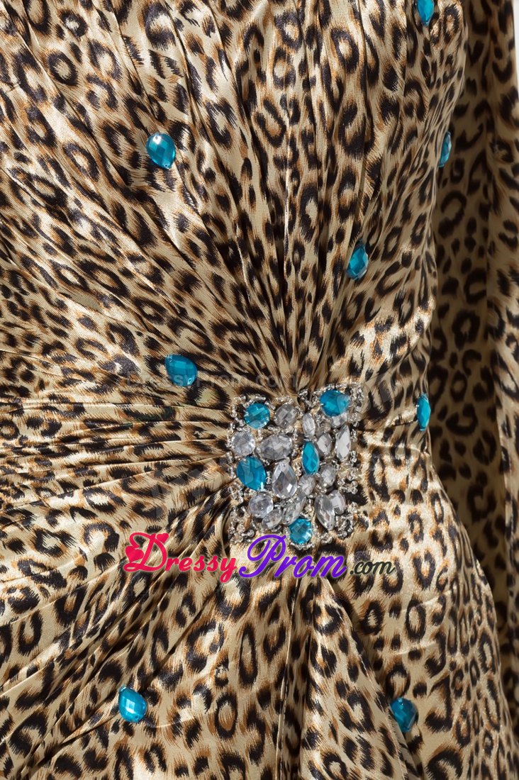 Beading Accent One Shoulder Animal Print Prom Cocktail Dresses