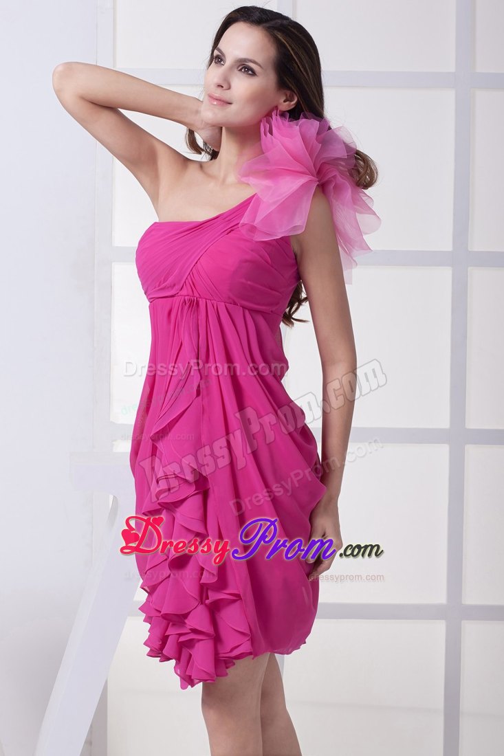 One Shoulder chiffon Prom Gown with Ruffles in Fuchsia for 2013