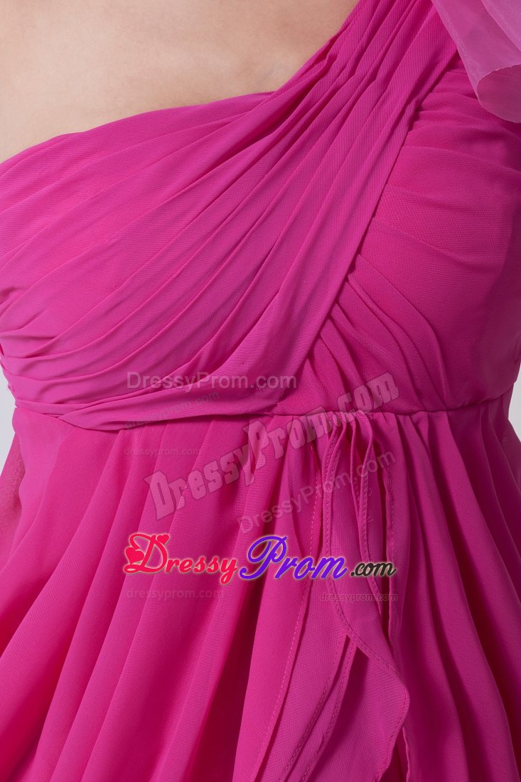 One Shoulder chiffon Prom Gown with Ruffles in Fuchsia for 2013