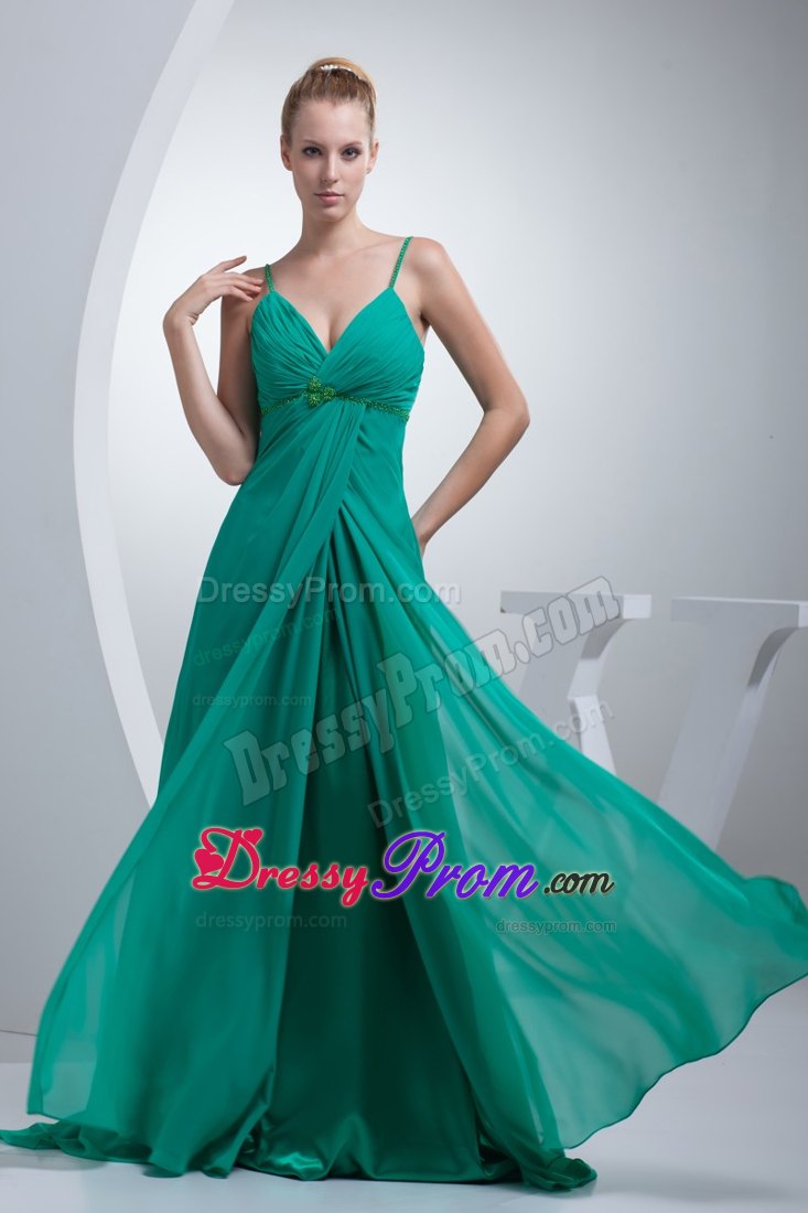 Beaded and Ruched Turquoise Prom Cocktail Dress with Spaghetti Straps