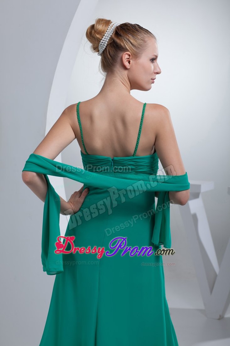 Beaded and Ruched Turquoise Prom Cocktail Dress with Spaghetti Straps