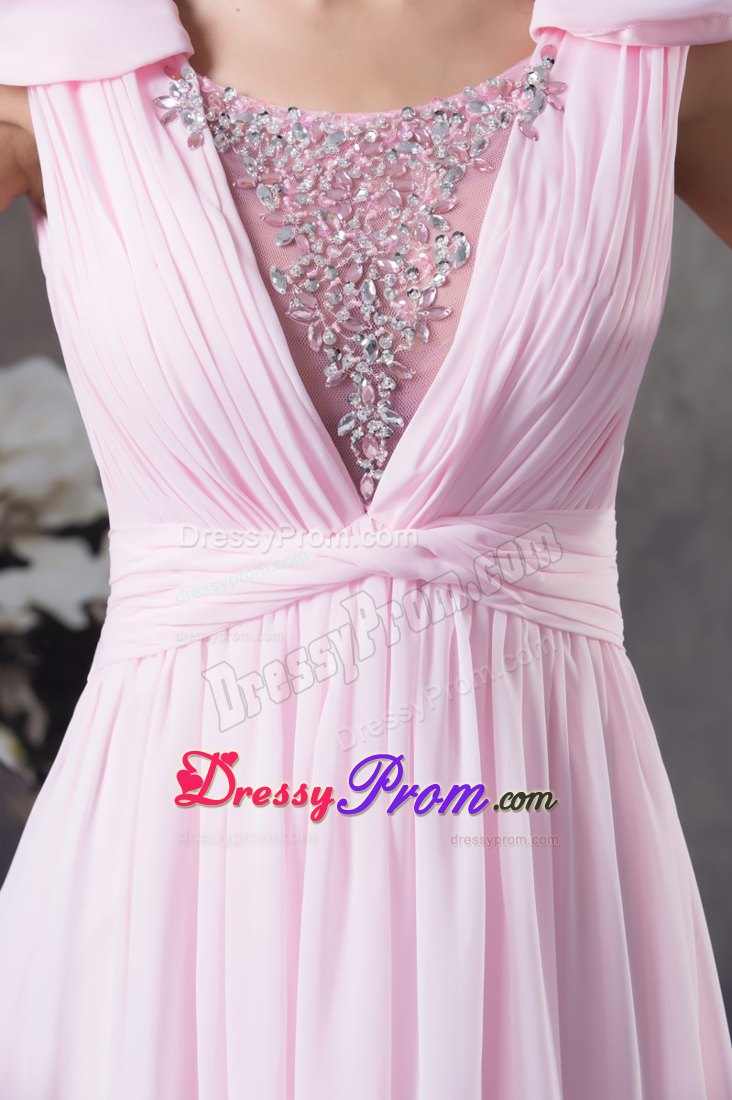Pink Prom Celebrity Dress with Beading and Ruching Accent