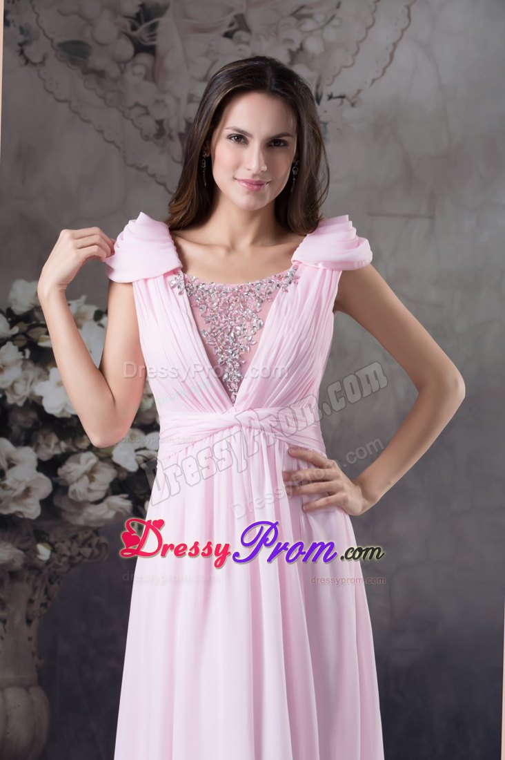 Pink Prom Celebrity Dress with Beading and Ruching Accent