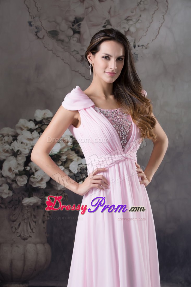 Pink Prom Celebrity Dress with Beading and Ruching Accent