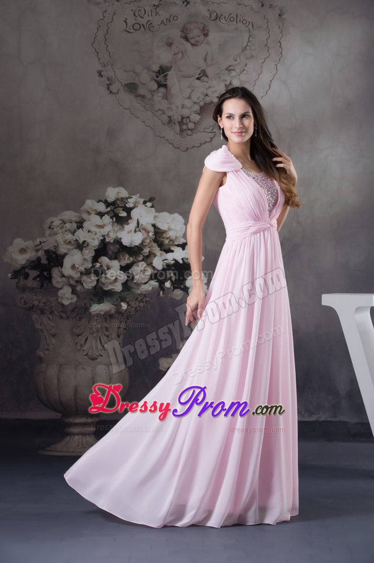 Pink Prom Celebrity Dress with Beading and Ruching Accent