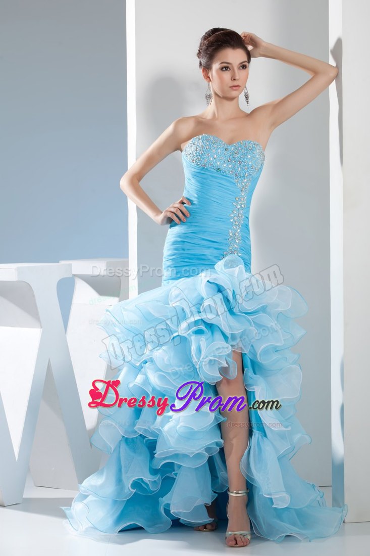 Aqua Blue Mermaid Prom Dress for 2013 with Beading and Ruffles