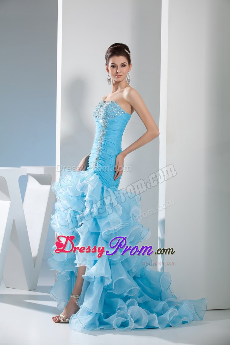Aqua Blue Mermaid Prom Dress for 2013 with Beading and Ruffles