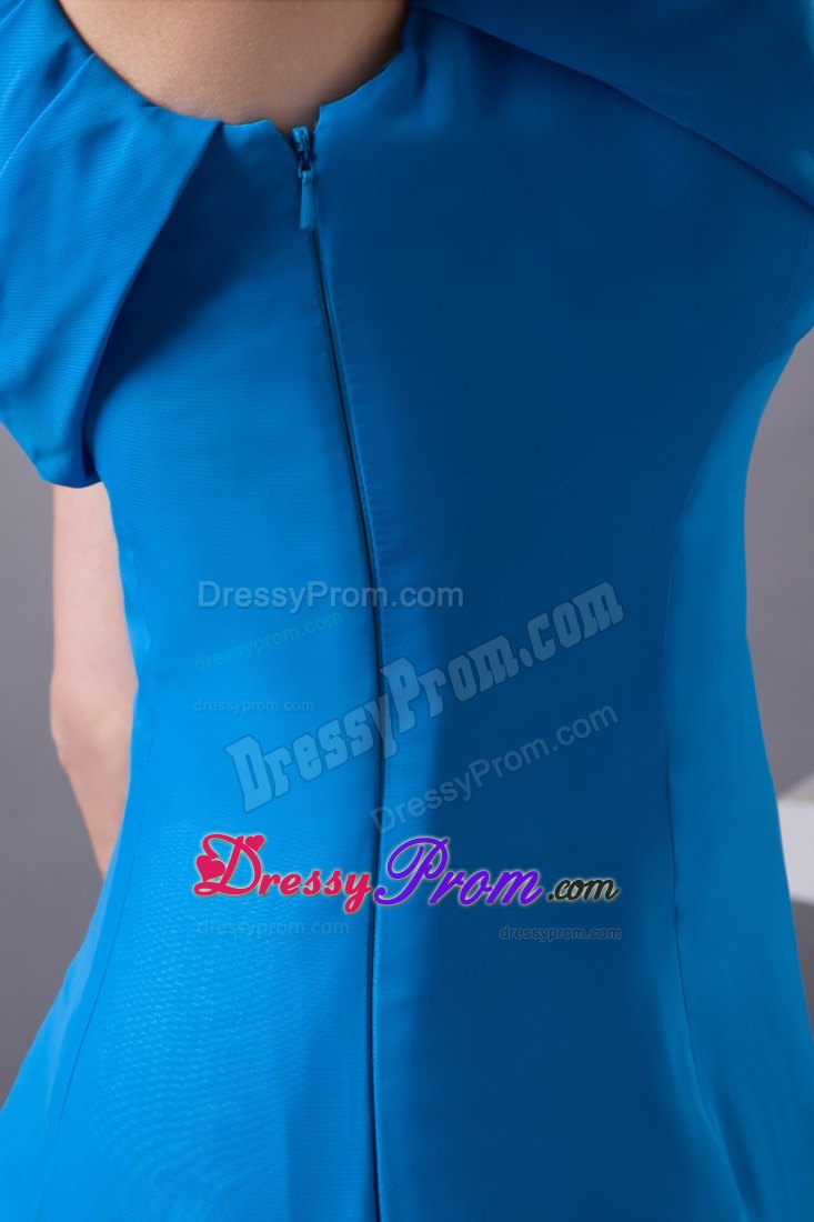 Blue Chiffon Prom Gown Dress with Off-the-Shoulder Straps