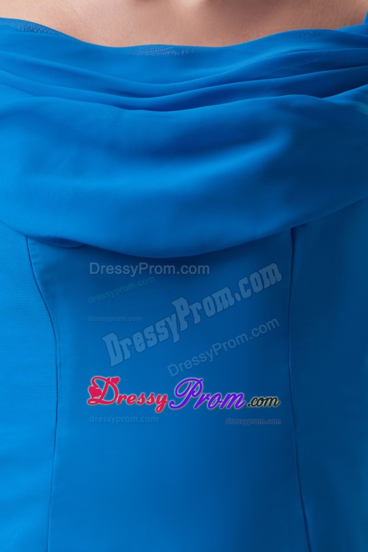 Blue Chiffon Prom Gown Dress with Off-the-Shoulder Straps