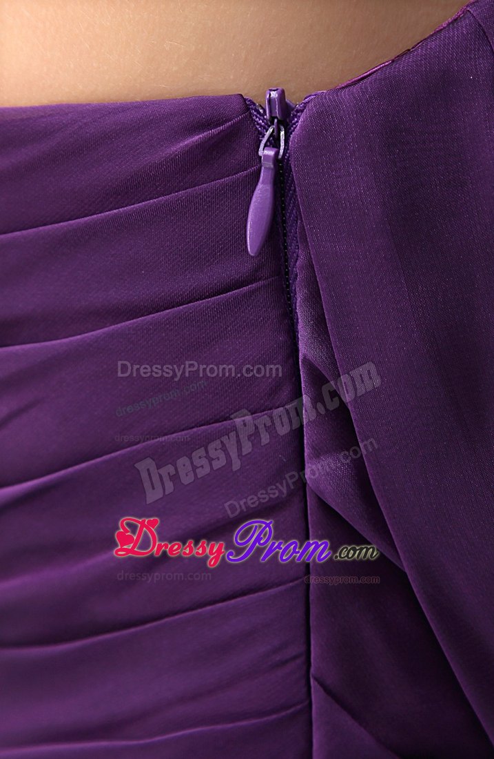 Ruched and Appliqued Purple Mini Length Prom Cocktail Dresses