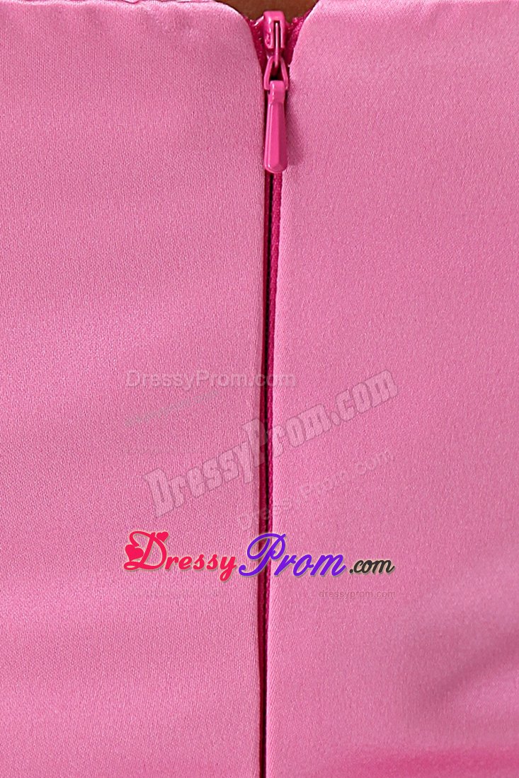 Ruches and Flower Accent Mini Length Prom Gown Dress in Rose Pink