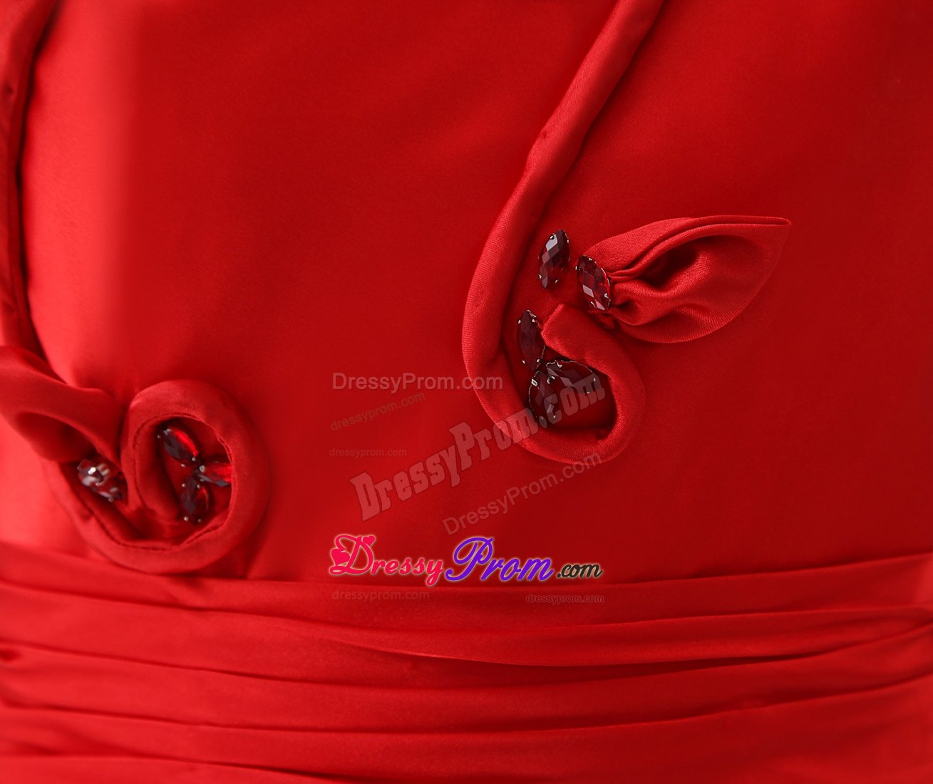 Flowers Accent One Shoulder Floor Length Red Prom Gown Dresses