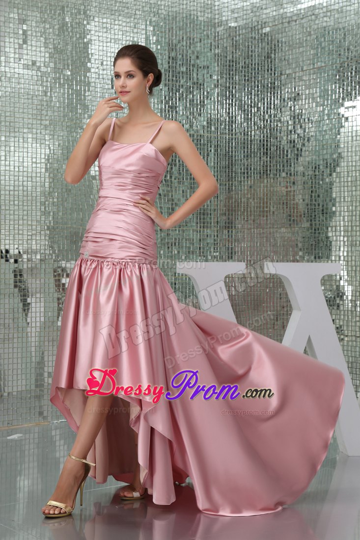 Pink High-low Prom Dress For 2013 with Spaghetti Straps