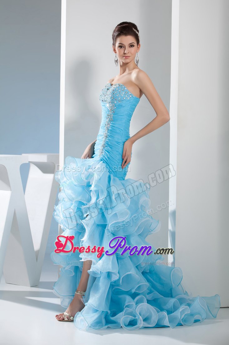 High-low Style Mermaid Prom Dress in Aqua Blue with Beading