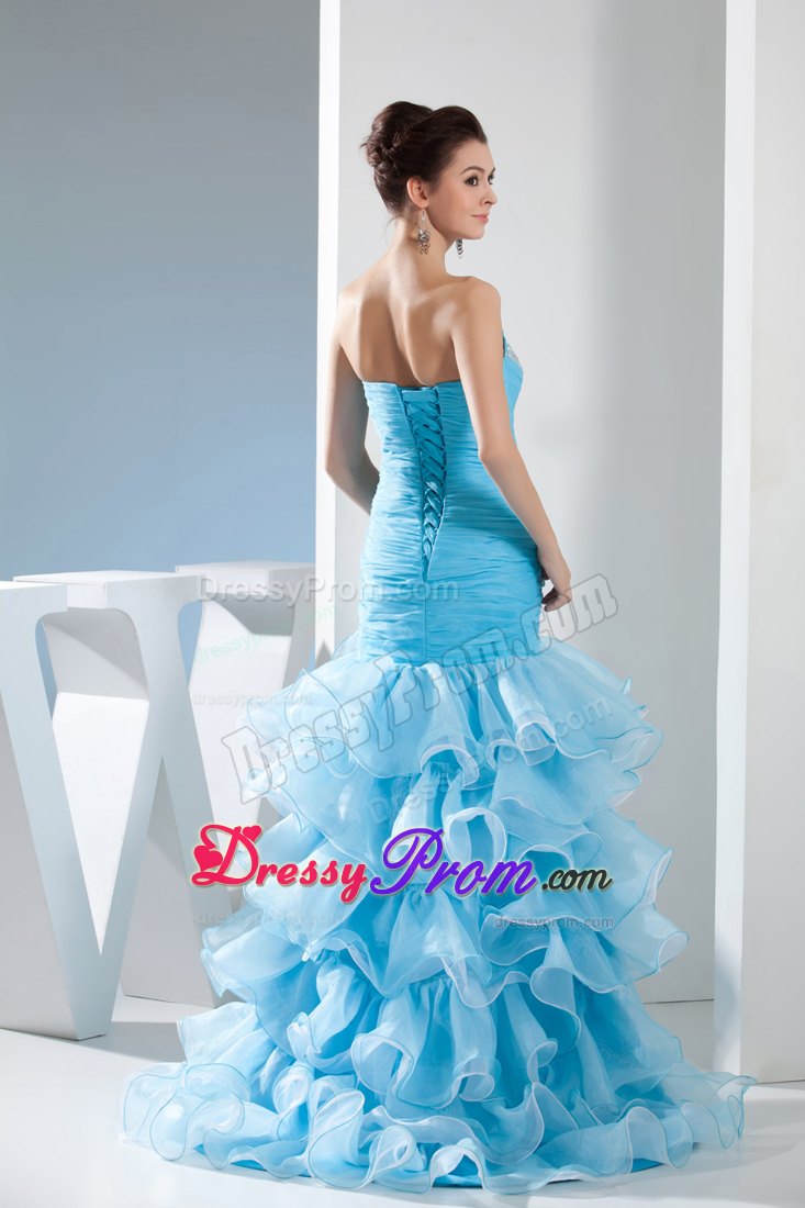 High-low Style Mermaid Prom Dress in Aqua Blue with Beading