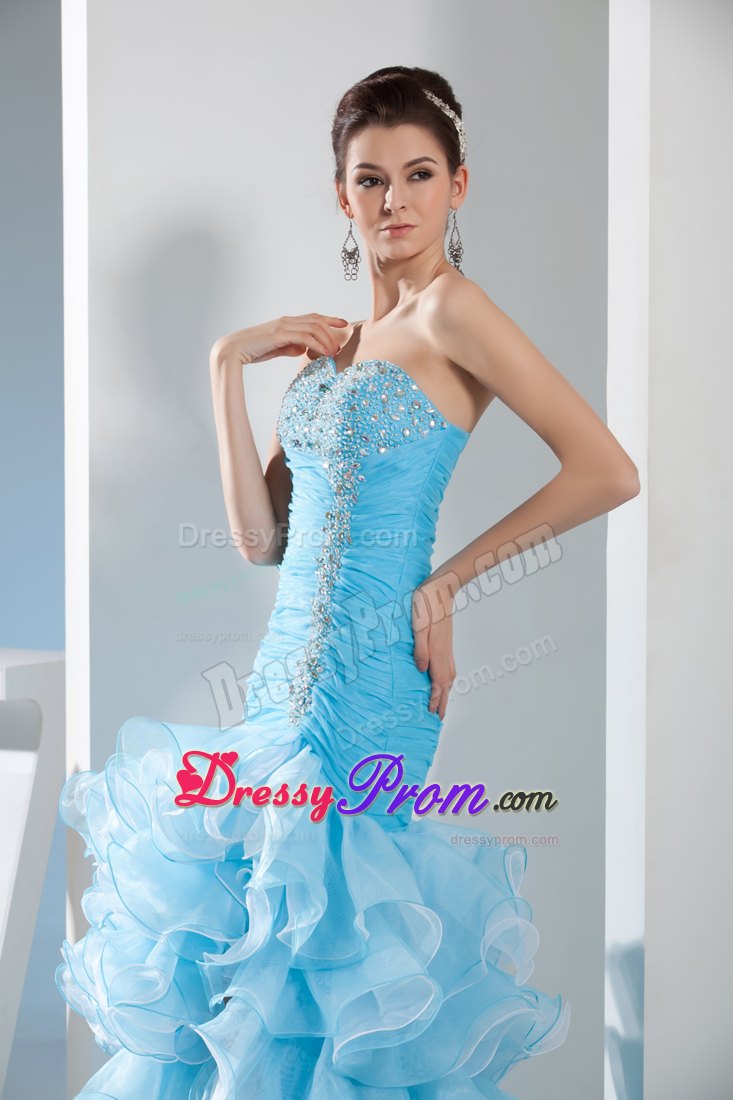 High-low Style Mermaid Prom Dress in Aqua Blue with Beading