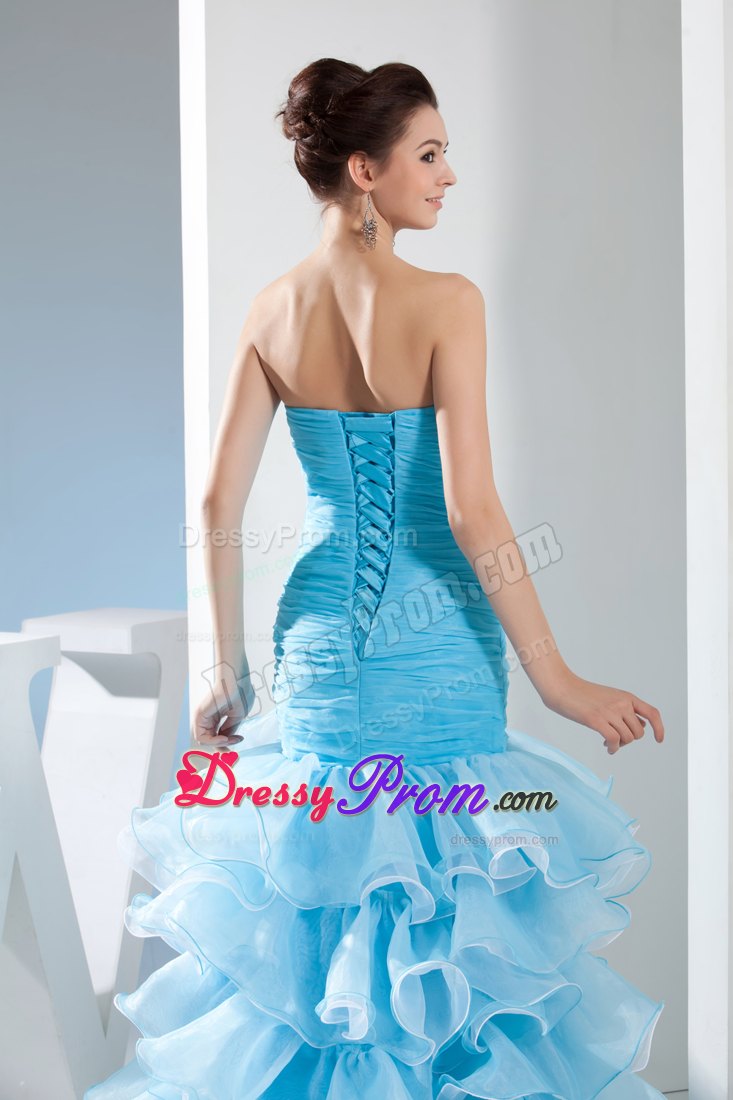 High-low Style Mermaid Prom Dress in Aqua Blue with Beading