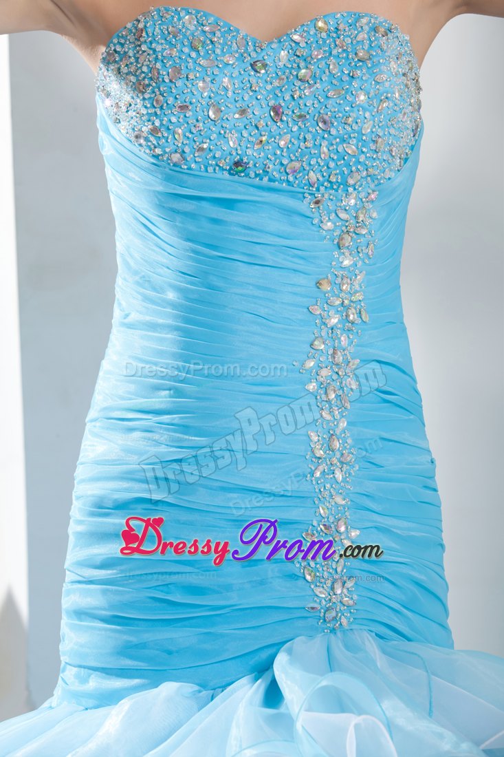 High-low Style Mermaid Prom Dress in Aqua Blue with Beading