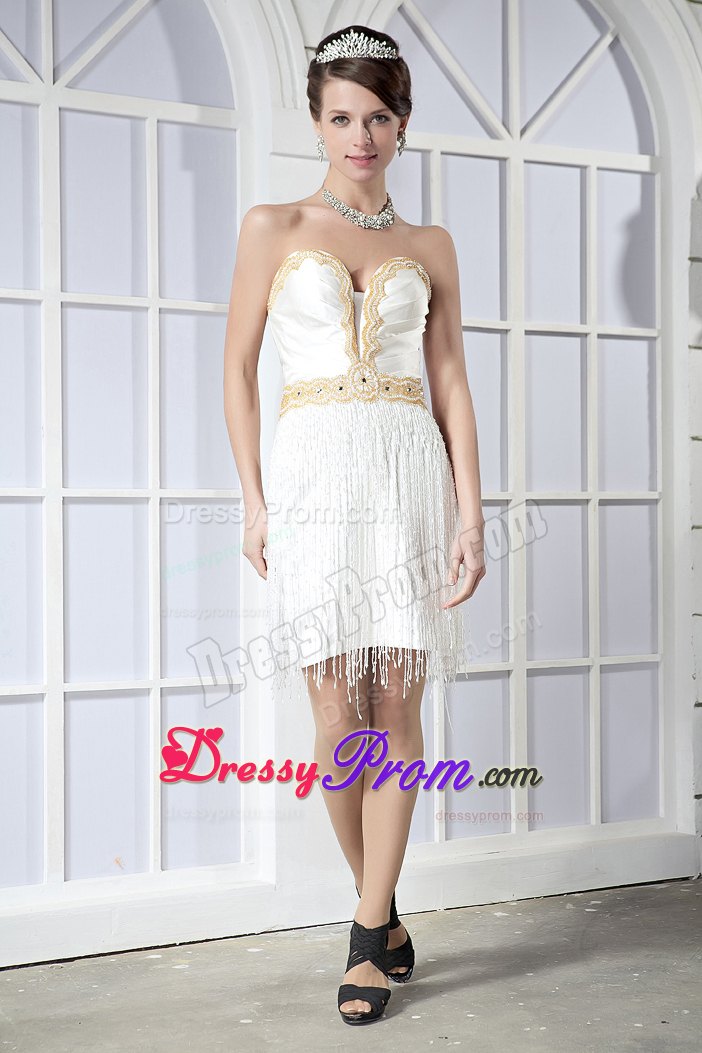 Mini-length Beaded Prom Dress in White for Custom Made