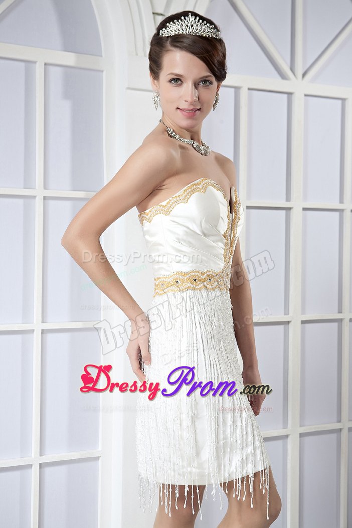 Mini-length Beaded Prom Dress in White for Custom Made