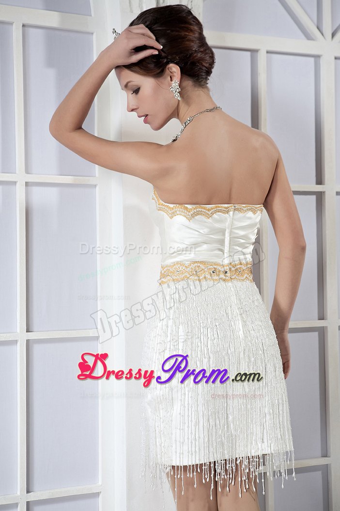 Mini-length Beaded Prom Dress in White for Custom Made