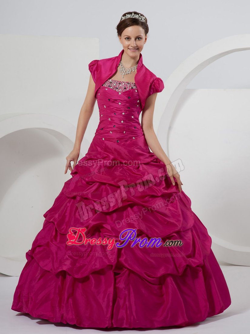 New Ruched and Beaded Dresses for a Quince with Pick-ups in Fushcia