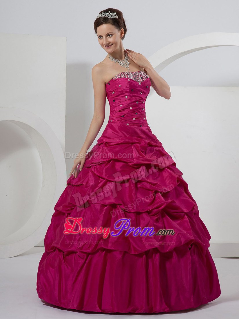 New Ruched and Beaded Dresses for a Quince with Pick-ups in Fushcia