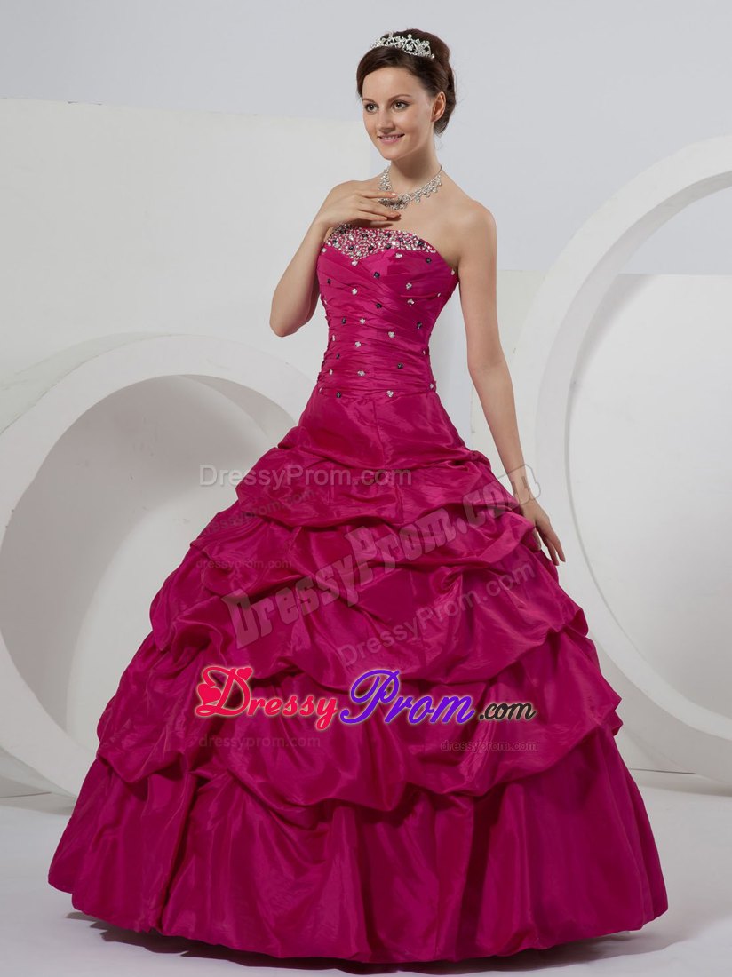 New Ruched and Beaded Dresses for a Quince with Pick-ups in Fushcia