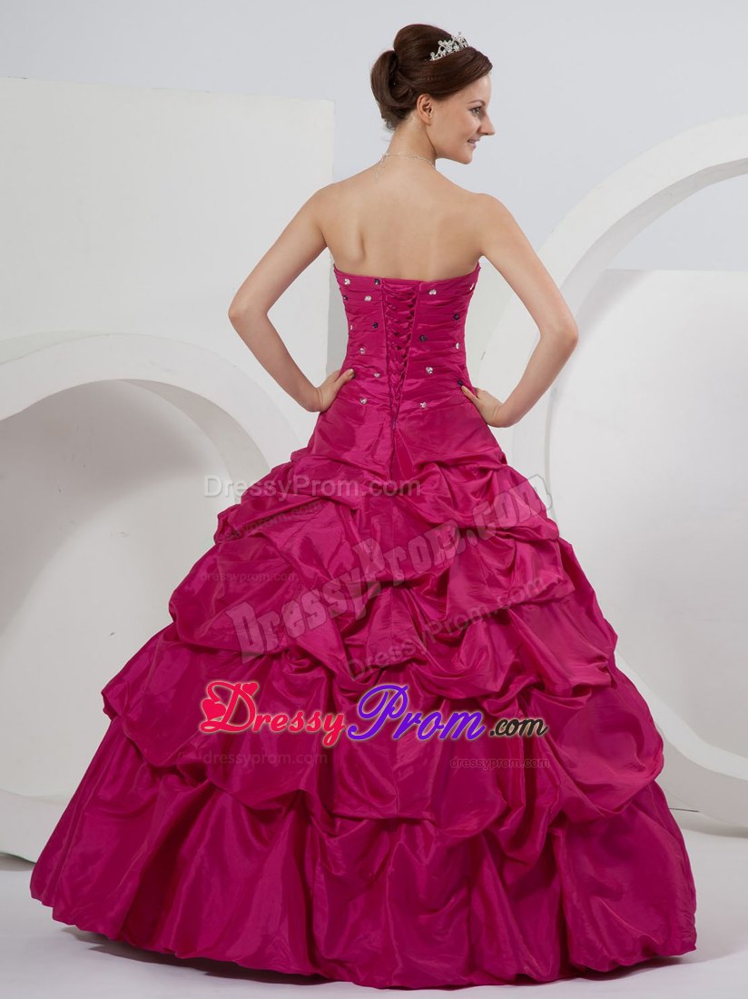 New Ruched and Beaded Dresses for a Quince with Pick-ups in Fushcia