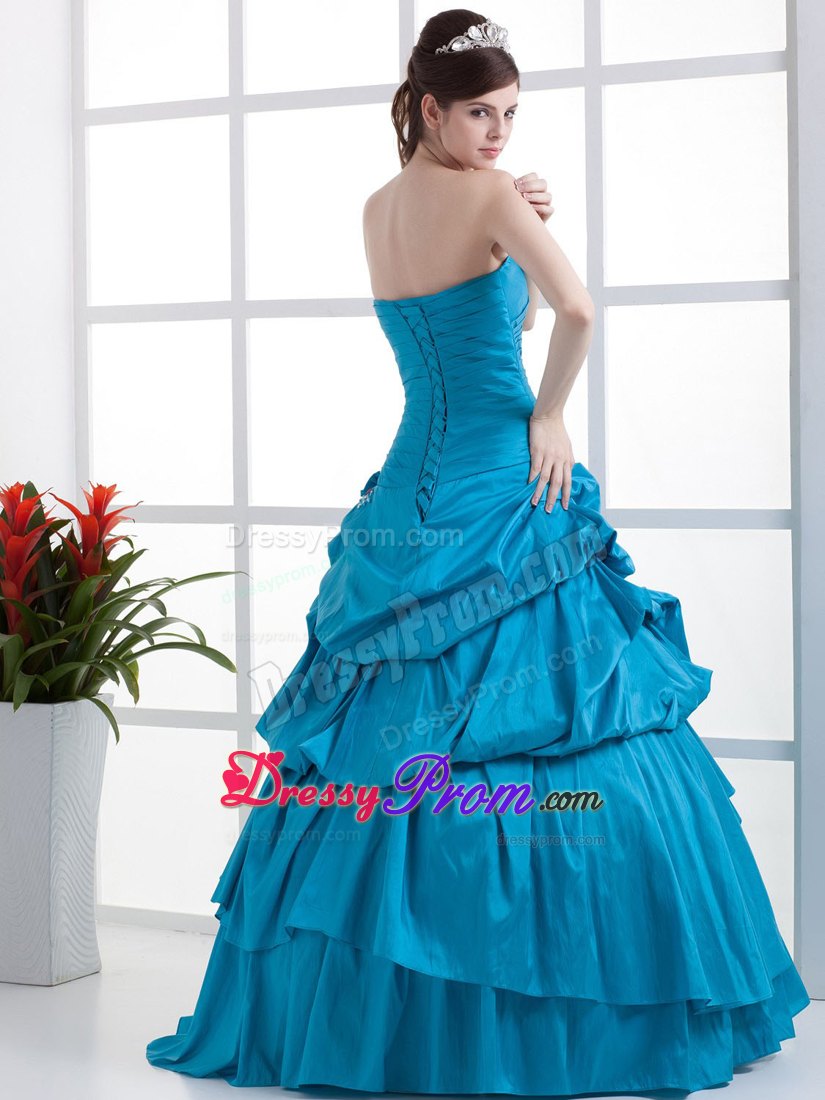 Teal Ruched Sweet 16 Dresses Sweetheart Hand Made Flowers in Belem