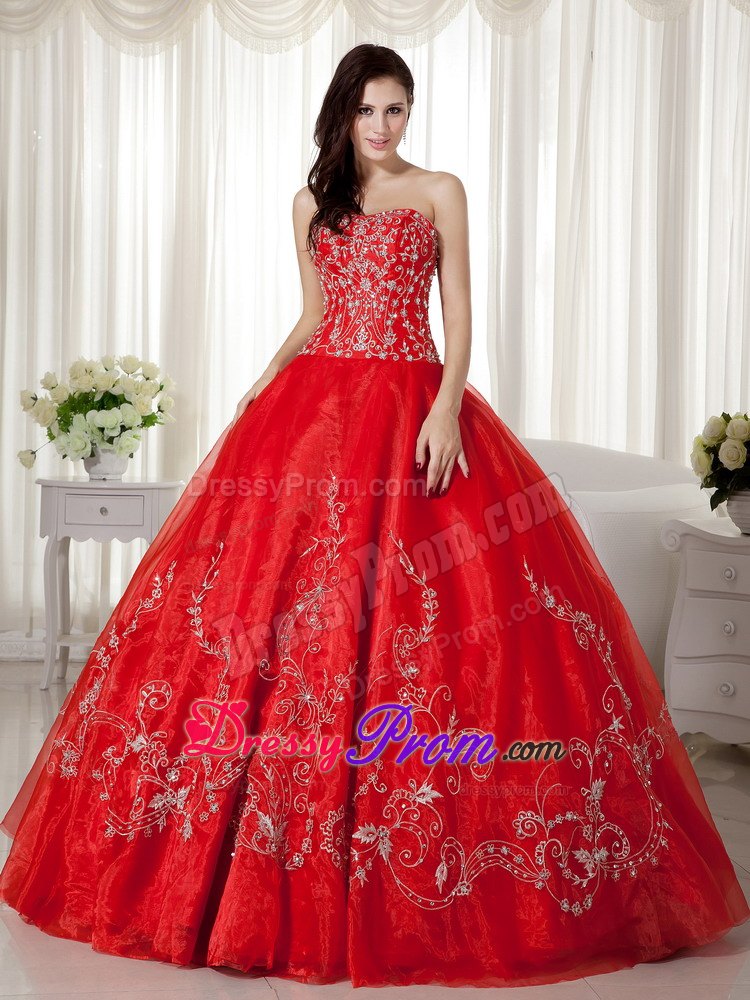 Red Sweet 15 Dresses Beaded Embroidery with Zipper up Back in Recife