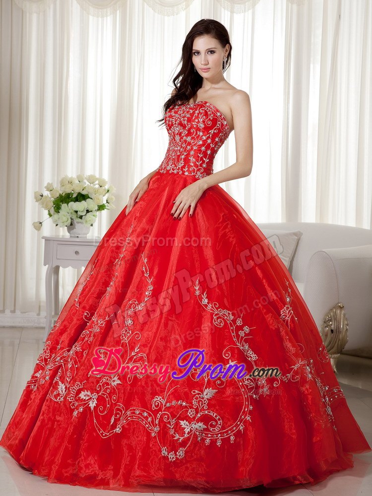 Red Sweet 15 Dresses Beaded Embroidery with Zipper up Back in Recife