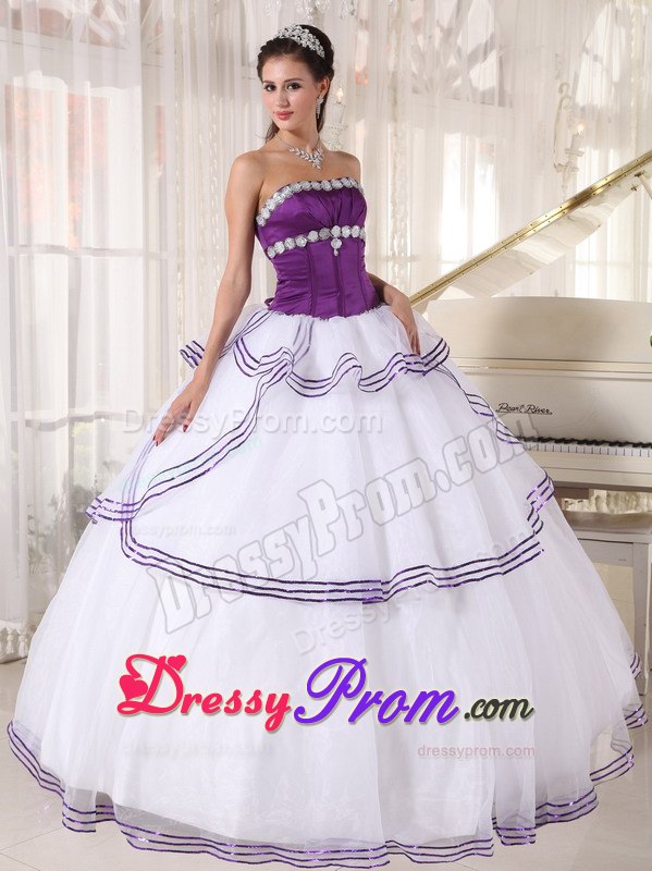 Recommended Purple and White Quinceanera Gown Dresses Strapless