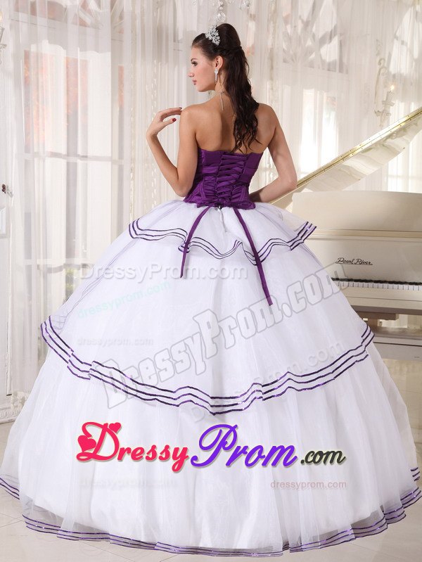 Recommended Purple and White Quinceanera Gown Dresses Strapless