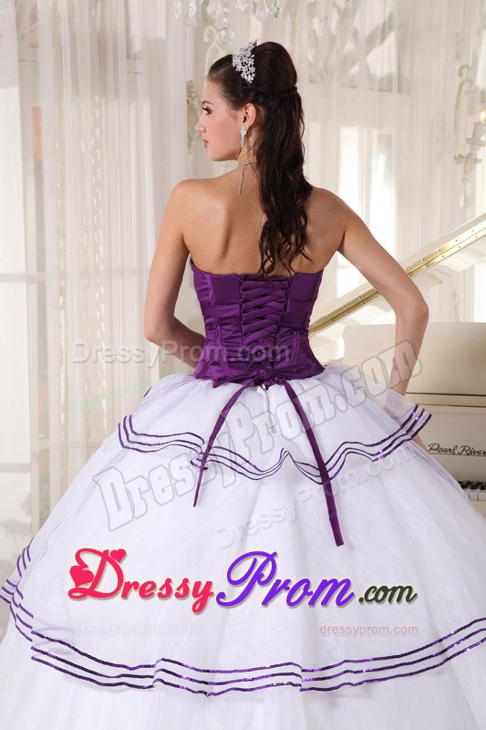 Recommended Purple and White Quinceanera Gown Dresses Strapless