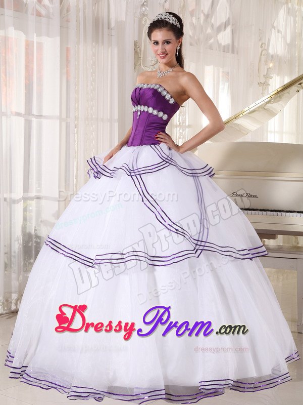 Recommended Purple and White Quinceanera Gown Dresses Strapless