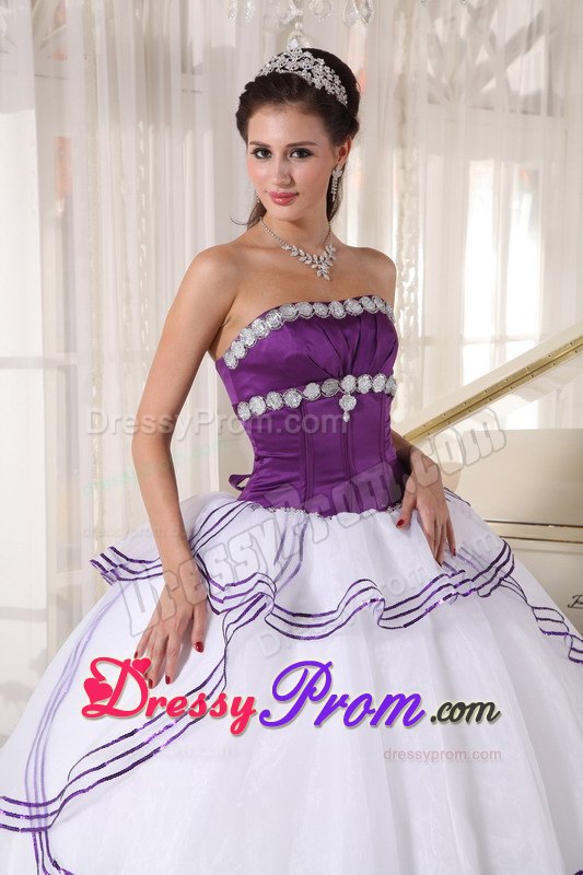 Recommended Purple and White Quinceanera Gown Dresses Strapless