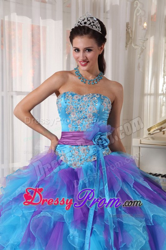 Organza Ruffled Quinceanera Dress Strapless with Sash for Porto Alegre