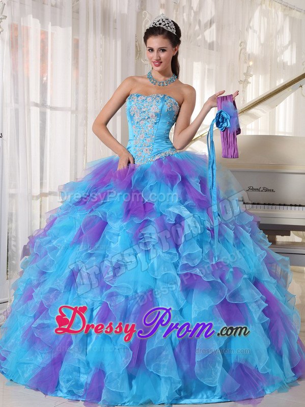 Organza Ruffled Quinceanera Dress Strapless with Sash for Porto Alegre