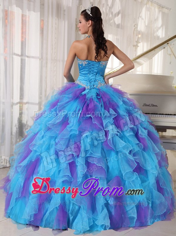 Organza Ruffled Quinceanera Dress Strapless with Sash for Porto Alegre