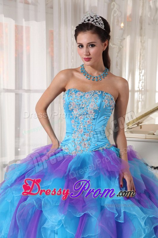 Organza Ruffled Quinceanera Dress Strapless with Sash for Porto Alegre