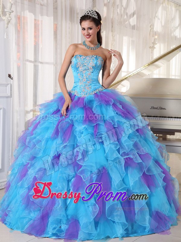 Organza Ruffled Quinceanera Dress Strapless with Sash for Porto Alegre