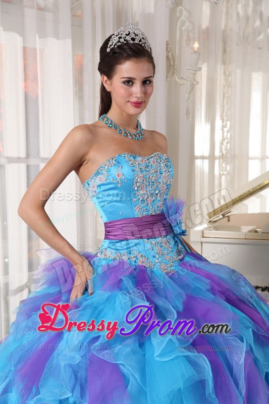 Organza Ruffled Quinceanera Dress Strapless with Sash for Porto Alegre